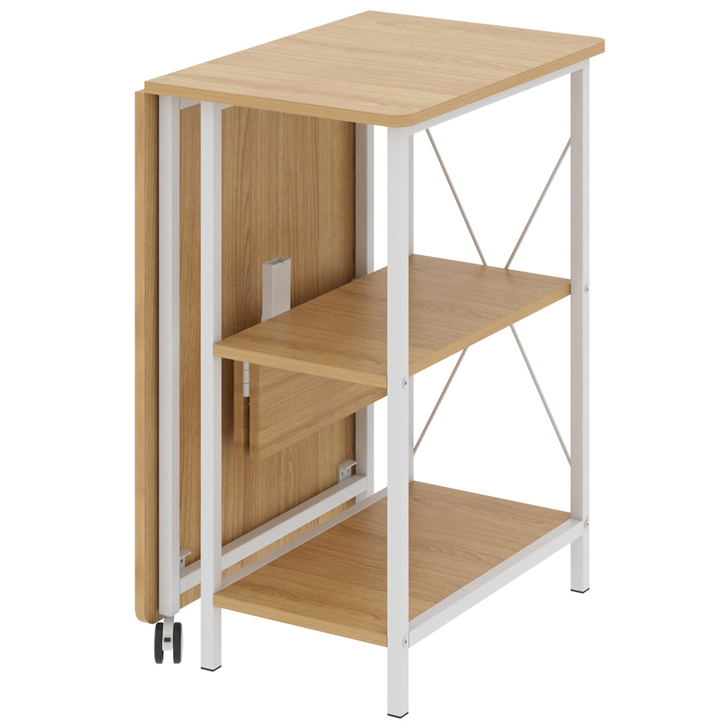 Bureau Mobile Pliable Maclean - Plateau 100x50 Cm - Hauteur 75 Cm - Charge 50 Kg - 4 Roulettes - Blanc - Idéal Petit Espace