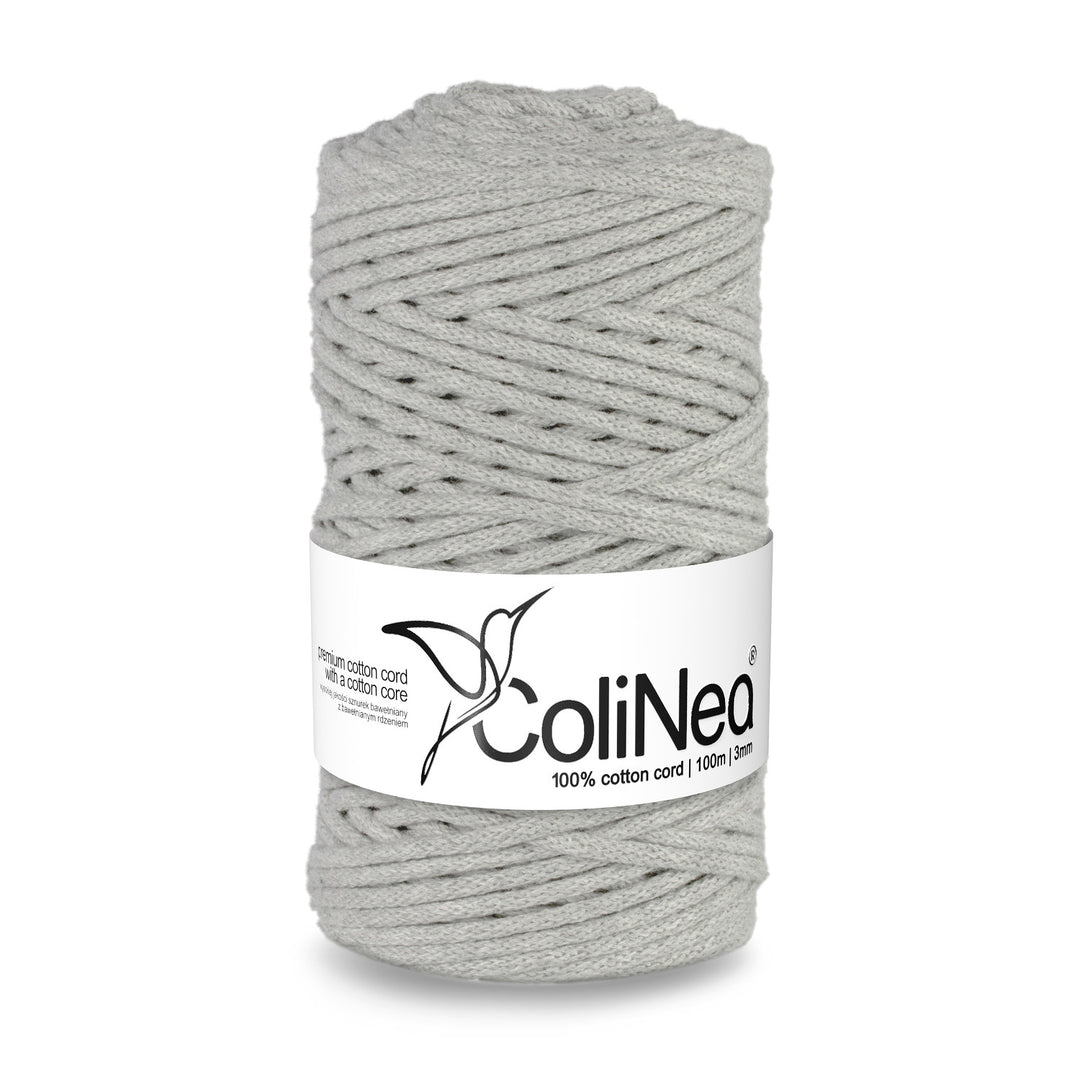 ColiNea, cordon en coton avec âme en coton, tressé, 3mm, 100m, gris clair