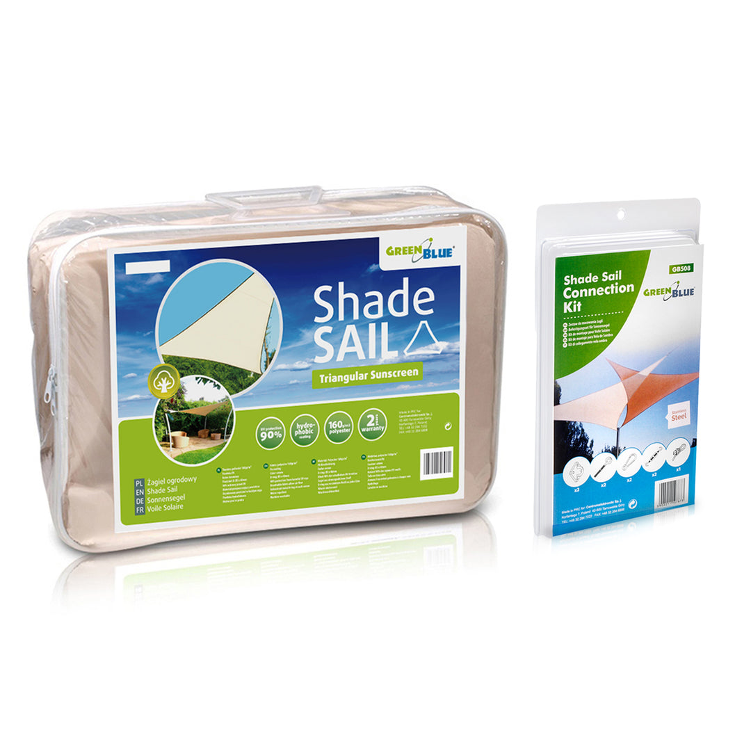Voile de jardin GreenBlue UV, polyester, triangle de 3,6 m, crème, surface hydrophobe, GB500 + GB508