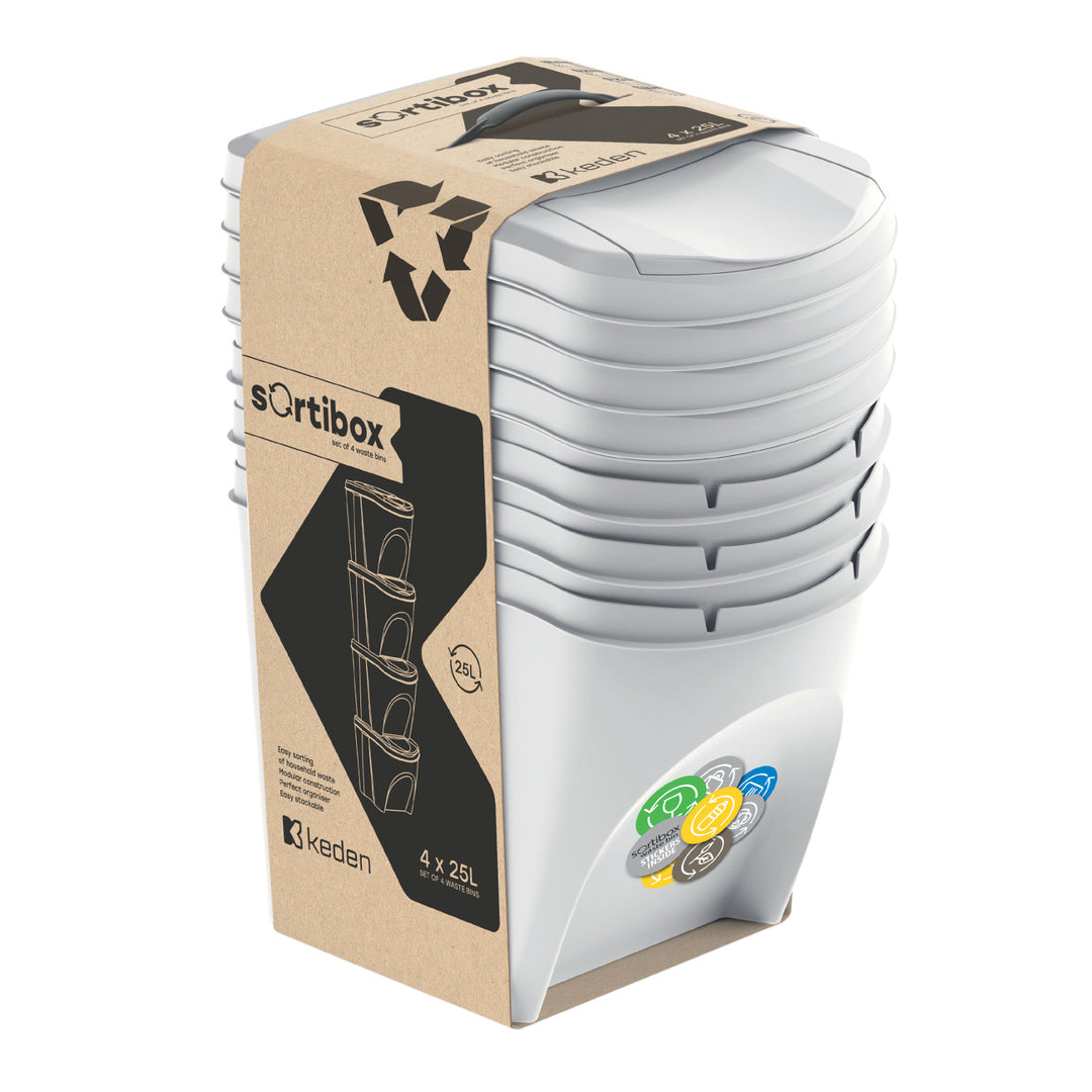 Sortibox Jeu de poubelles de tri sélectif panier de tri 4x25L cendre IKWB25S4