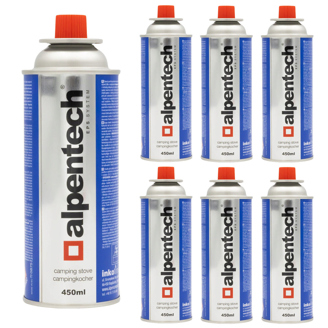Cartouche de gaz Alpentech 450ml, conforme à la norme EN417, isobutane, système EPS, IK301, 7 pièces