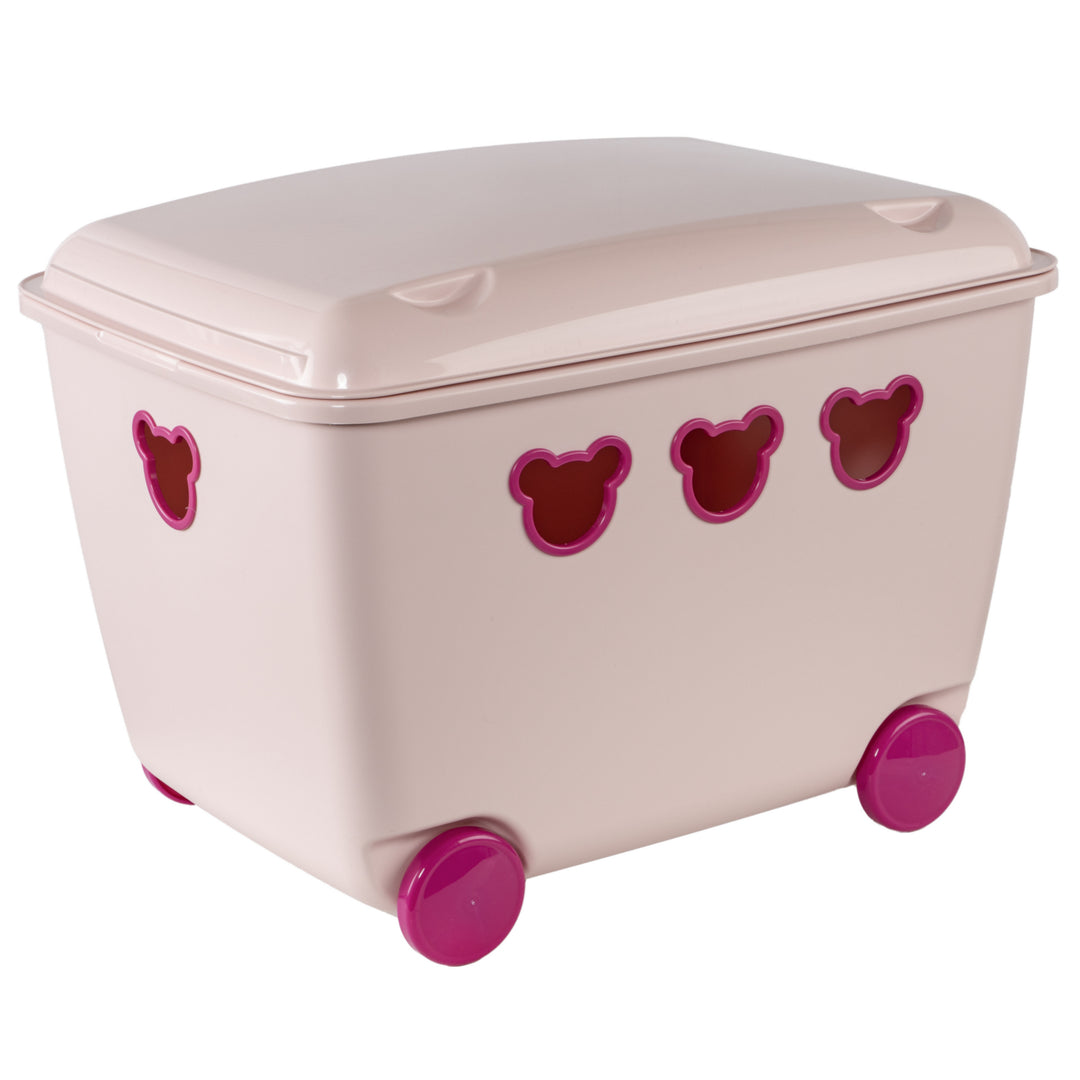 Conteneur pour jouets sur roues 55L BranQ Teddy rose