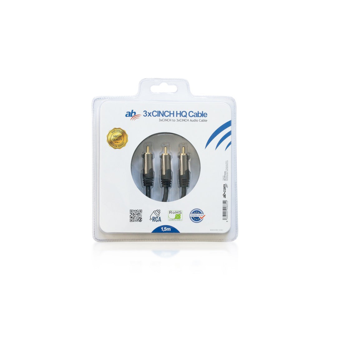 Câble CINCH 3x RCA - 3x RCA 1.5m AB-COM HQ de haute qualité