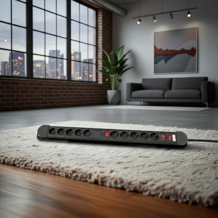 Multiprise Maclean, rallonge 10 prises, 2 interrupteurs, protection et signalisation de surcharge, 3680 W, MCE10