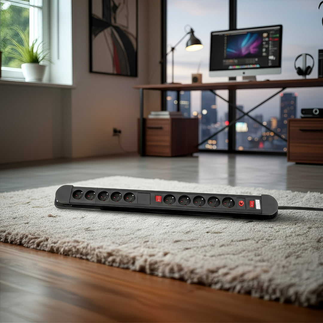 Multiprise Maclean, rallonge 10 prises, 2 interrupteurs, protection et signalisation de surcharge, 3680 W, MCE10