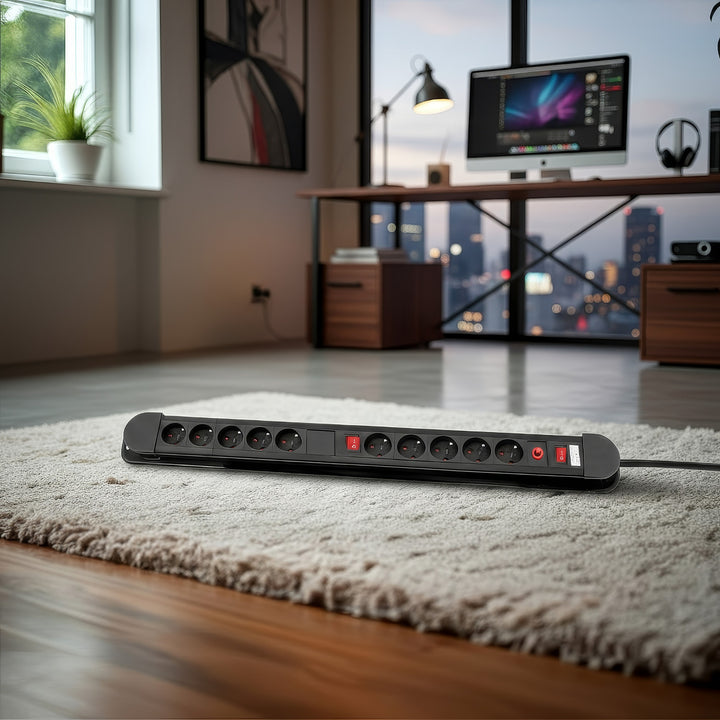 Multiprise Maclean, rallonge 10 prises, 2 interrupteurs, protection et signalisation de surcharge, 3680 W, MCE10