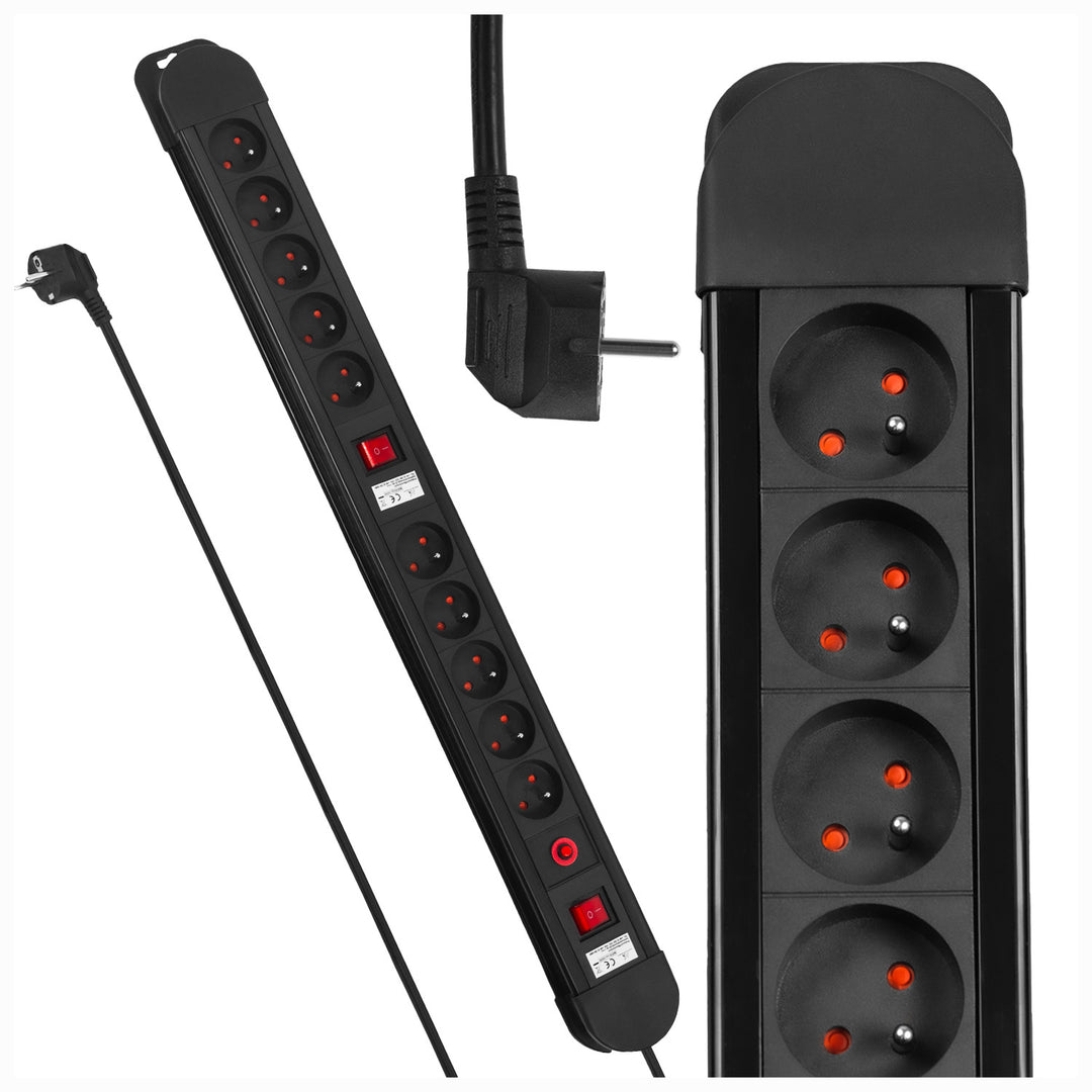 Multiprise Maclean, rallonge 10 prises, 2 interrupteurs, protection et signalisation de surcharge, 3680 W, MCE10