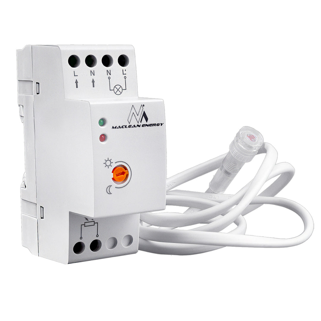 Interrupteur crépusculaire rail DIN avec capteur externe Maclean MCE83 220-240V / AC, 50Hz 20A