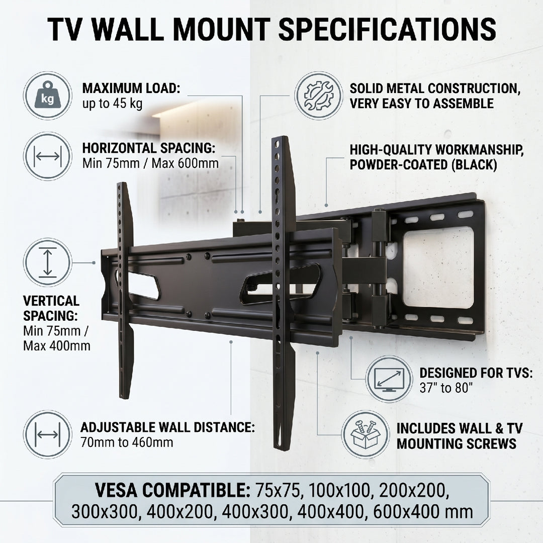 Support mural incinable pour TV ou écran 37-80" 40 kg Maclean MC-723 B