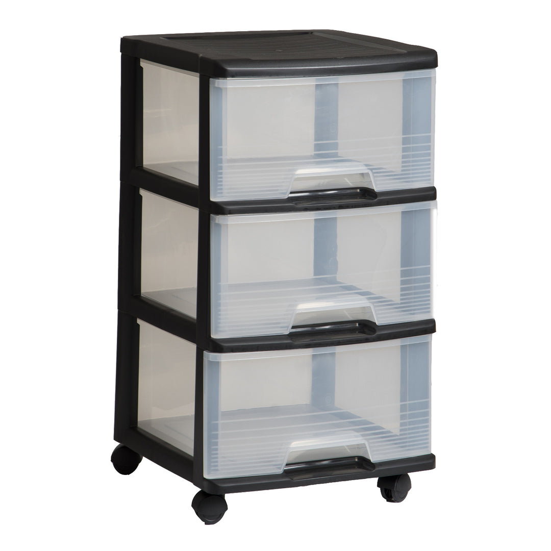 Étagère à roulettes Curver, couleur noire, 3 tiroirs transparents de 20 l, roulettes, 214754