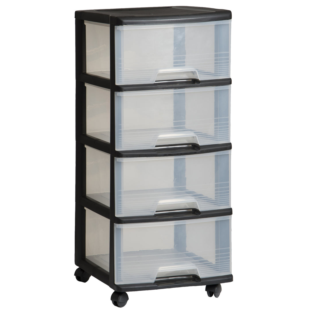 Étagère à roulettes Curver, couleur noire, 4 tiroirs transparents de 20 l, roulettes, 214756