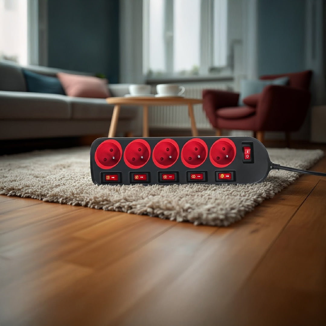 Multiprise Maclean, rallonge 5 prises, avec interrupteurs, 250VAC/10A, 1.5m, MCE204