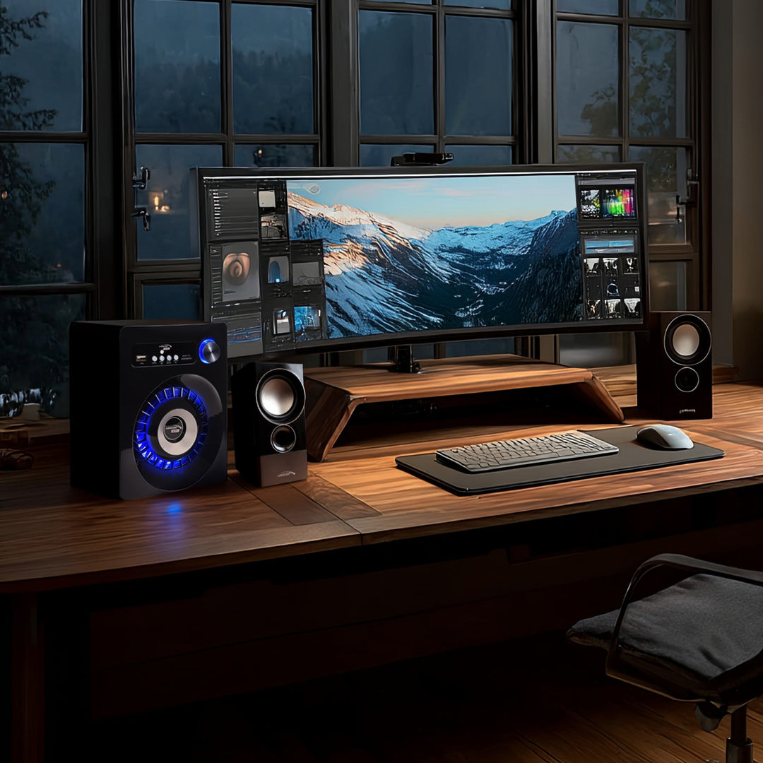 Un ensemble de haut-parleurs Bluetooth 2.1 Radio FM, entrée pour carte TF, AUX, alimentation USB Audiocore AC910