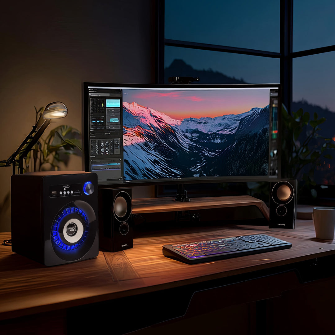 Un ensemble de haut-parleurs Bluetooth 2.1 Radio FM, entrée pour carte TF, AUX, alimentation USB Audiocore AC910