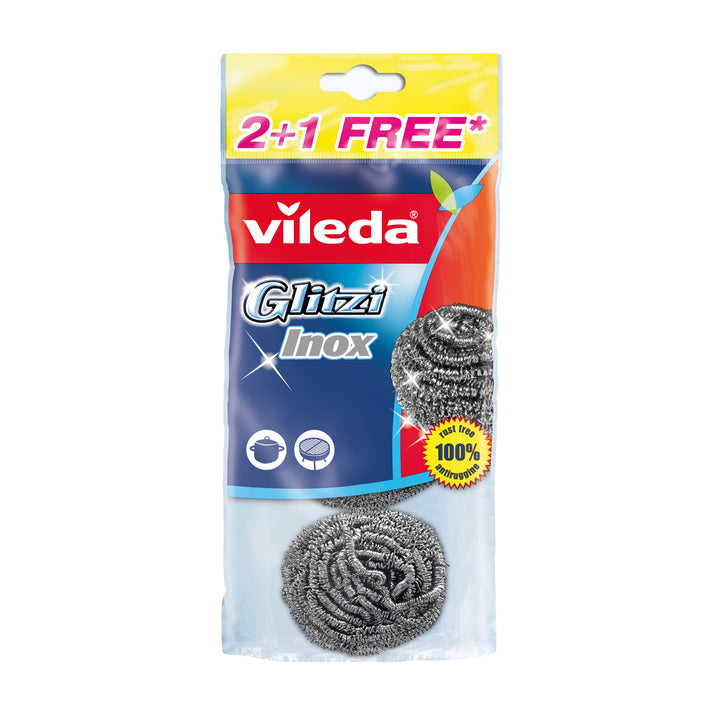 Eponges métalliques 3 pièces (2 + 1 gratuite) Acier Vileda Glitzi Spiral INOX