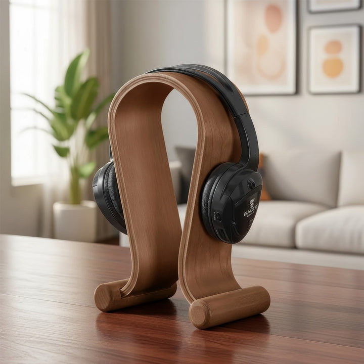 Support pour casque bois, couleur noisette, design moderne Maclean MC-815W