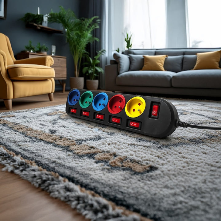 Bloc multiprise 5 prises avec interrupteurs  250VAC / 10A 1,5m multicouleur Maclean MCE204M