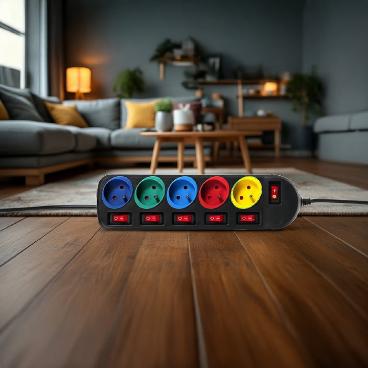 Bloc multiprise 5 prises avec interrupteurs  250VAC / 10A 1,5m multicouleur Maclean MCE204M