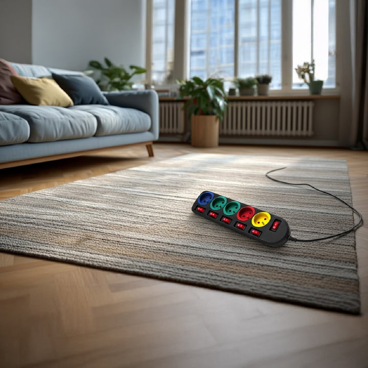 Bloc multiprise 5 prises avec interrupteurs  250VAC / 10A 1,5m multicouleur Maclean MCE204M