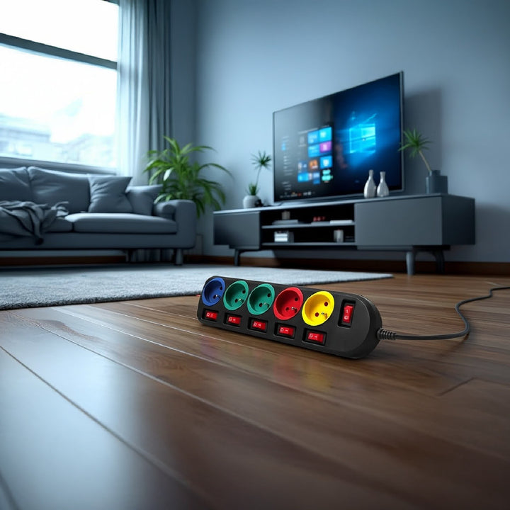 Bloc multiprise 5 prises avec interrupteurs  250VAC / 10A 1,5m multicouleur Maclean MCE204M