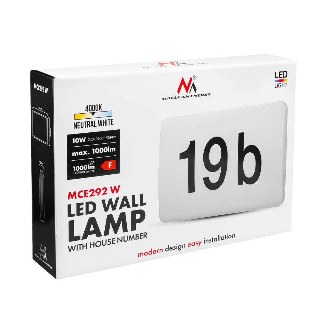 Maclean LED, numéro de maison, avec détecteur crépusculaire, blanc, max 10W, IP65, couleur neutre (4000K), max 1000lm, MCE292 W