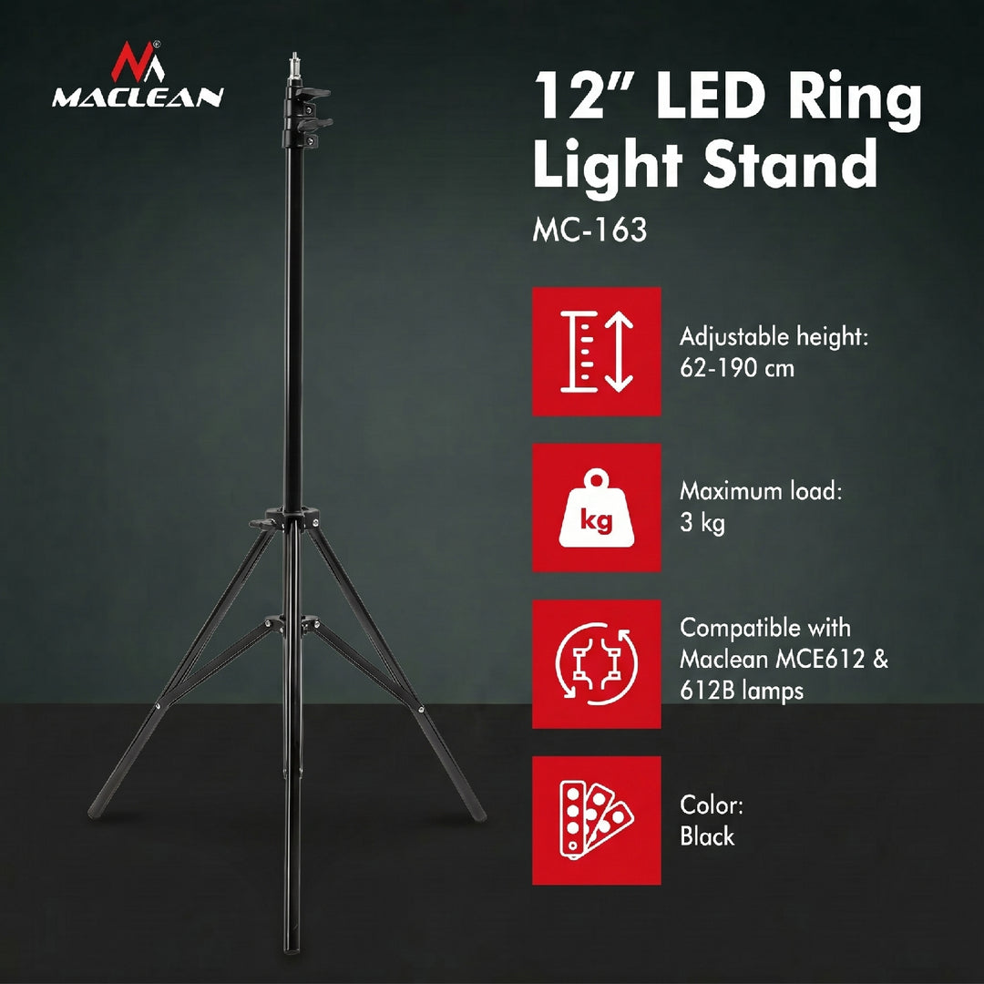 Trépied pour lampe annulaire 12 " Maclean MC-163 LED max 190 cm