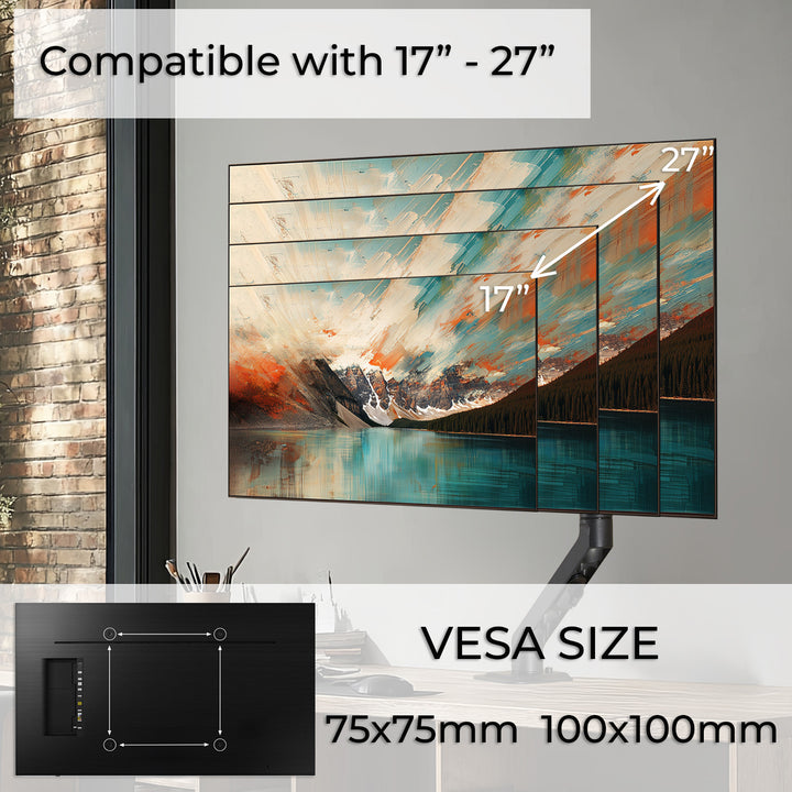 Support de bureau universel pour moniteur Maclean, vérin à gaz 17"-27" 7kg, VESA 75x75,100x100, MC-906niteur pivotant pivotant inclinable pivotant VESA 75x75 100x100 jusqu'à 12kg