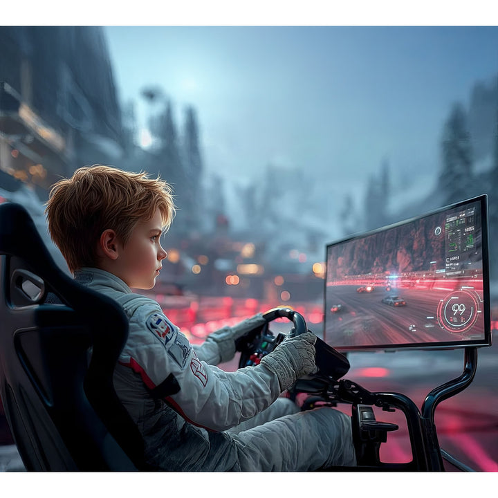 Simulateur de course Cockpit 3 en 1 Siège de jeu jusqu'à 130kg Support de levier de vitesse Support de volant Support TV jusqu'à 50" Max. Vesa 400x200 ...