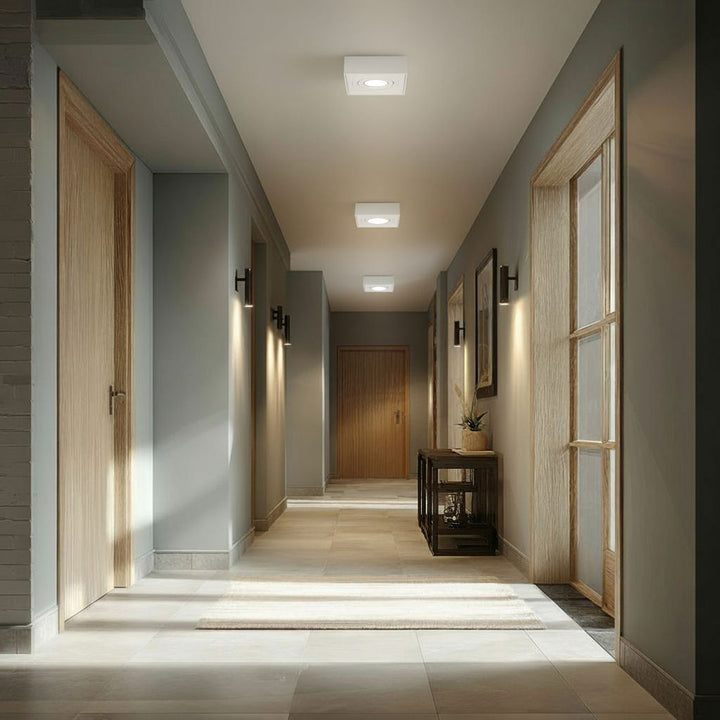 Maclean MCE464 W Plafonnier spot pour sources lumineuses MR16/GU10 blanc 94x94x32 mm carré alu