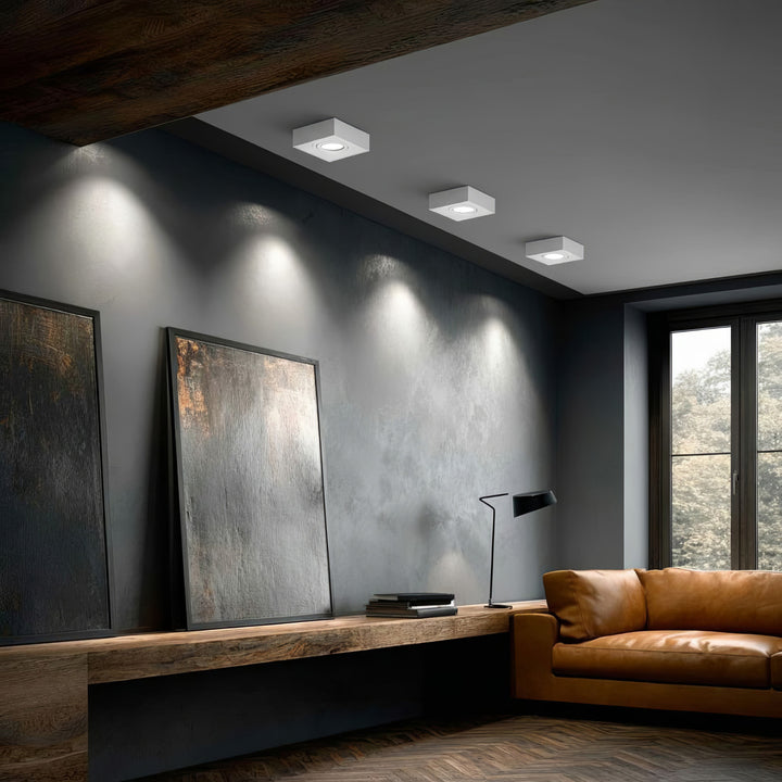 Maclean MCE464 W Plafonnier spot pour sources lumineuses MR16/GU10 blanc 94x94x32 mm carré alu