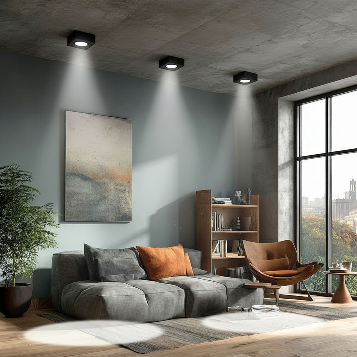 Maclean MCE464 B Plafonnier spot pour sources lumineuses MR16/GU10 noir 94x94x32 mm carré aluminium