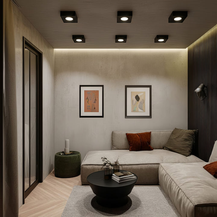 Maclean MCE464 B Plafonnier spot pour sources lumineuses MR16/GU10 noir 94x94x32 mm carré aluminium