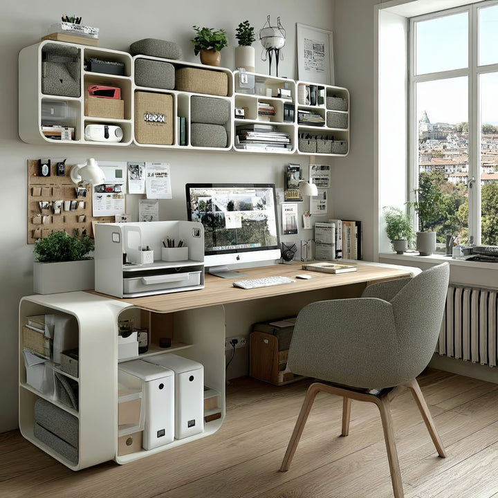 Organiseur de bureau avec tiroir et chargeur sans fil Ergo Office, blanc, max. 10kg, ER-441