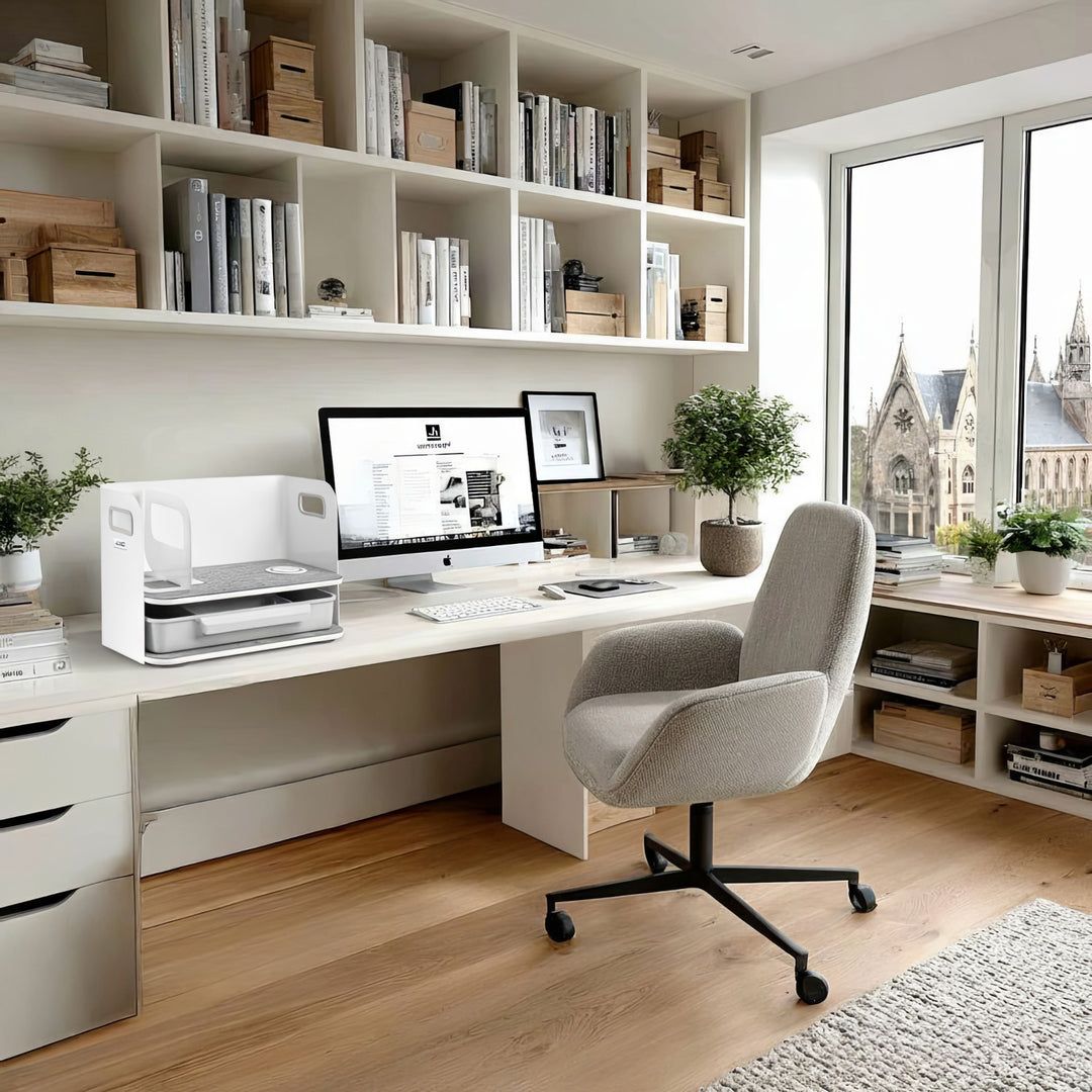 Organiseur de bureau avec tiroir et chargeur sans fil Ergo Office, blanc, max. 10kg, ER-441