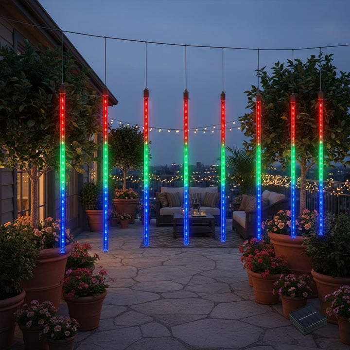 Maclean MCE411 Lumières solaires à Led 2.4m, 144 LEDs, batterie Li 800mAh, glaçons tombants