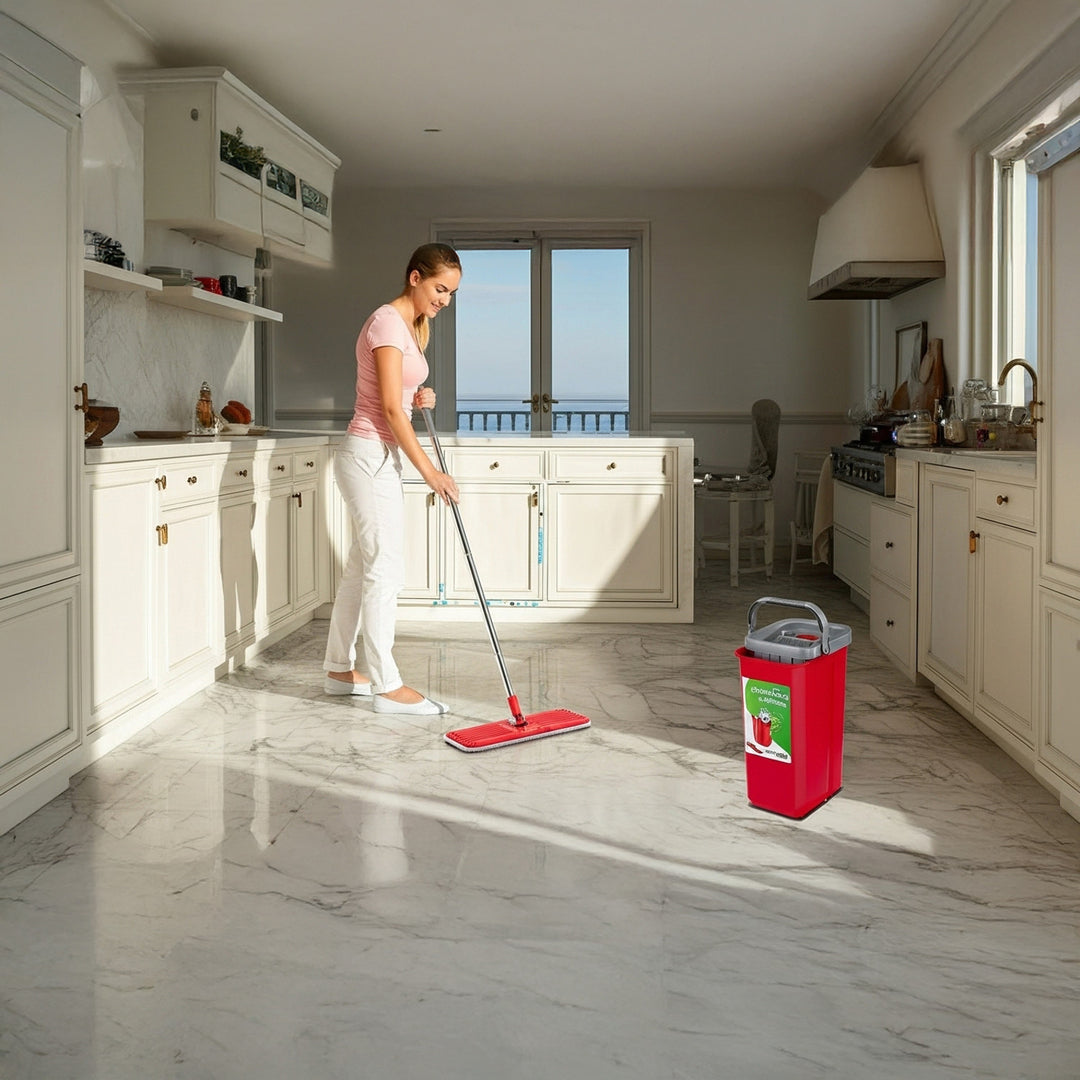 GreenBlue GB870 balai plat avec seau 2 en 1 5,7 l Kit balai à laver les sols Système de nettoyage 360° Tête de balai pivotante (Balai plat et seau + 2 housses de rechange)