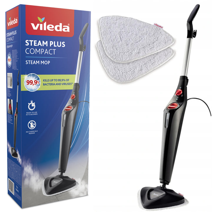 Balai vapeur Vileda Steam Plus Compact, puissance 1 550 W, capacité du réservoir 400 ml, 2 recharges,