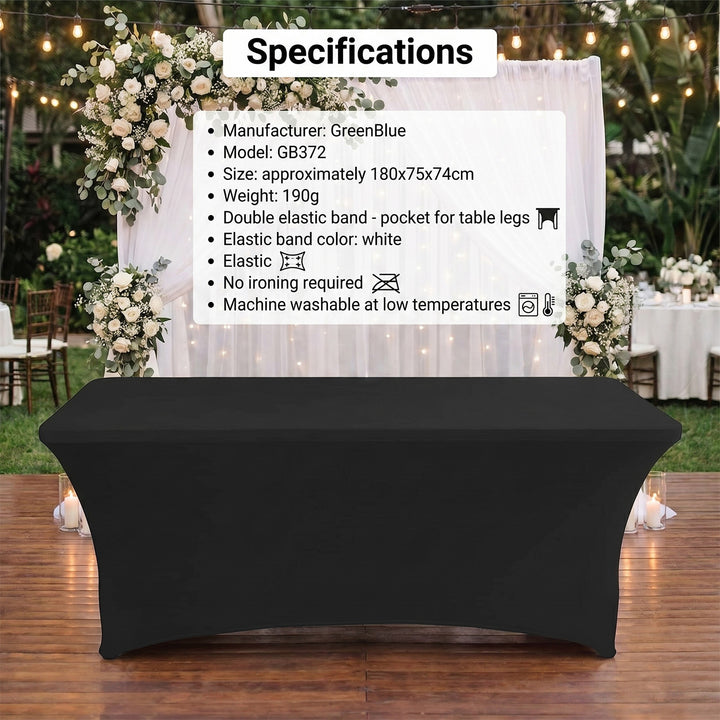 GreenBlue GB372 nappe élastique couverture de table de restauration noir 180x75x75 cm spandex