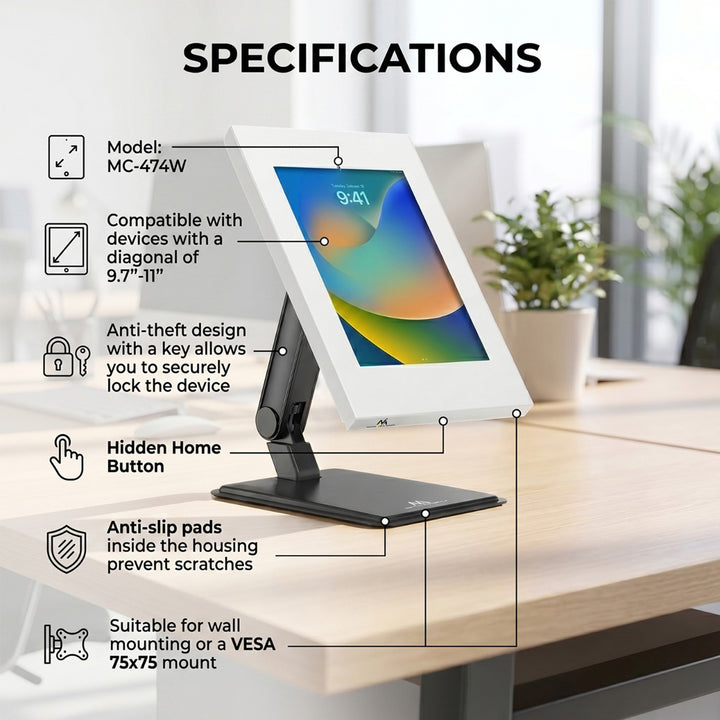 Maclean MC-474W Support publicitaire pour tablette, support mural avec serrure, 9.7"-11", iPad/iPad Air/iPad Pro, Samsung Galaxy Tab A/Tab A7/Tab S6 Lite,