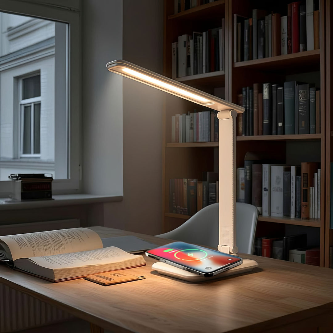 Lampe de bureau LED à intensité variable Lampe de bureau 9W avec chargeur Qi à induction