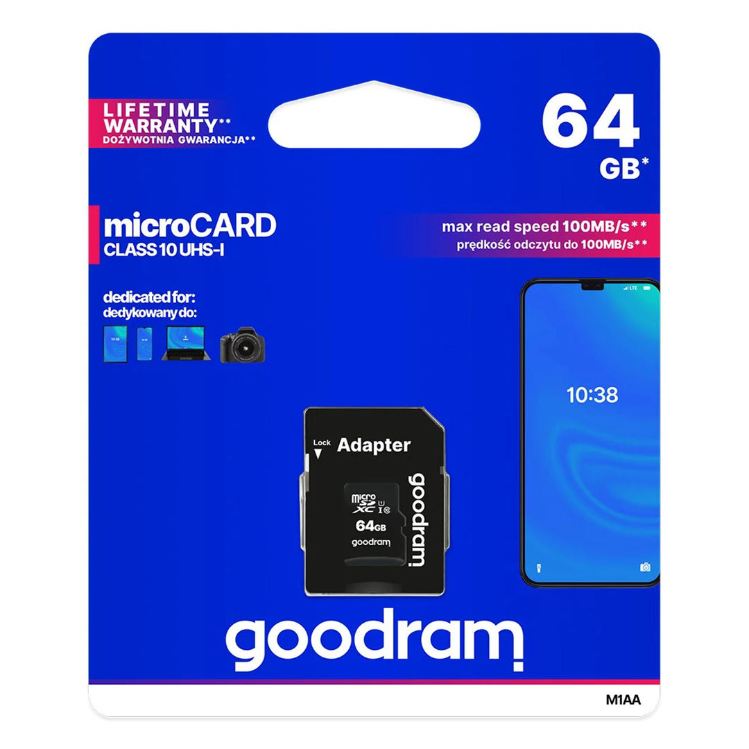 Carte mémoire microSD de 64 Go avec adaptateur classpath 10 Goodram