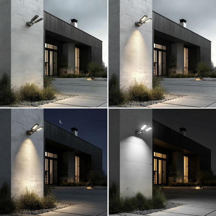 Maclean MCE447 Lampadaire solaire avec détecteur de mouvement et de crépuscule IP54 5W 2x 450 lumens 6500K Deux sources lumineuses Télécommande Lampe solaire murale extérieure Éclairage extérieur 3 modes d'éclairage