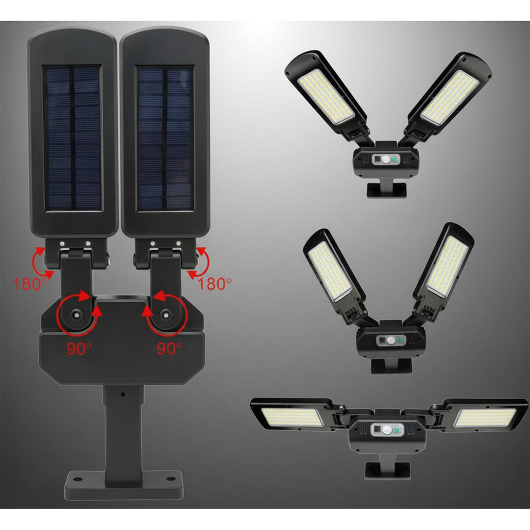 Maclean MCE447 Lampadaire solaire avec détecteur de mouvement et de crépuscule IP54 5W 2x 450 lumens 6500K Deux sources lumineuses Télécommande Lampe solaire murale extérieure Éclairage extérieur 3 modes d'éclairage