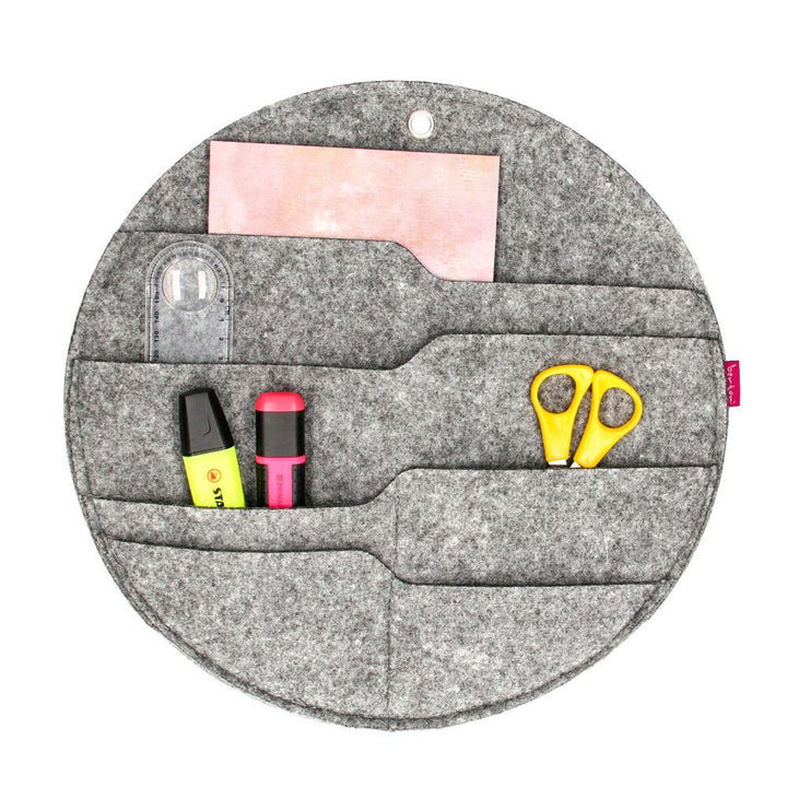 Organisateur mural en feutre Bertoni Cercle L diamètre 35 cm - gris, 4 poches