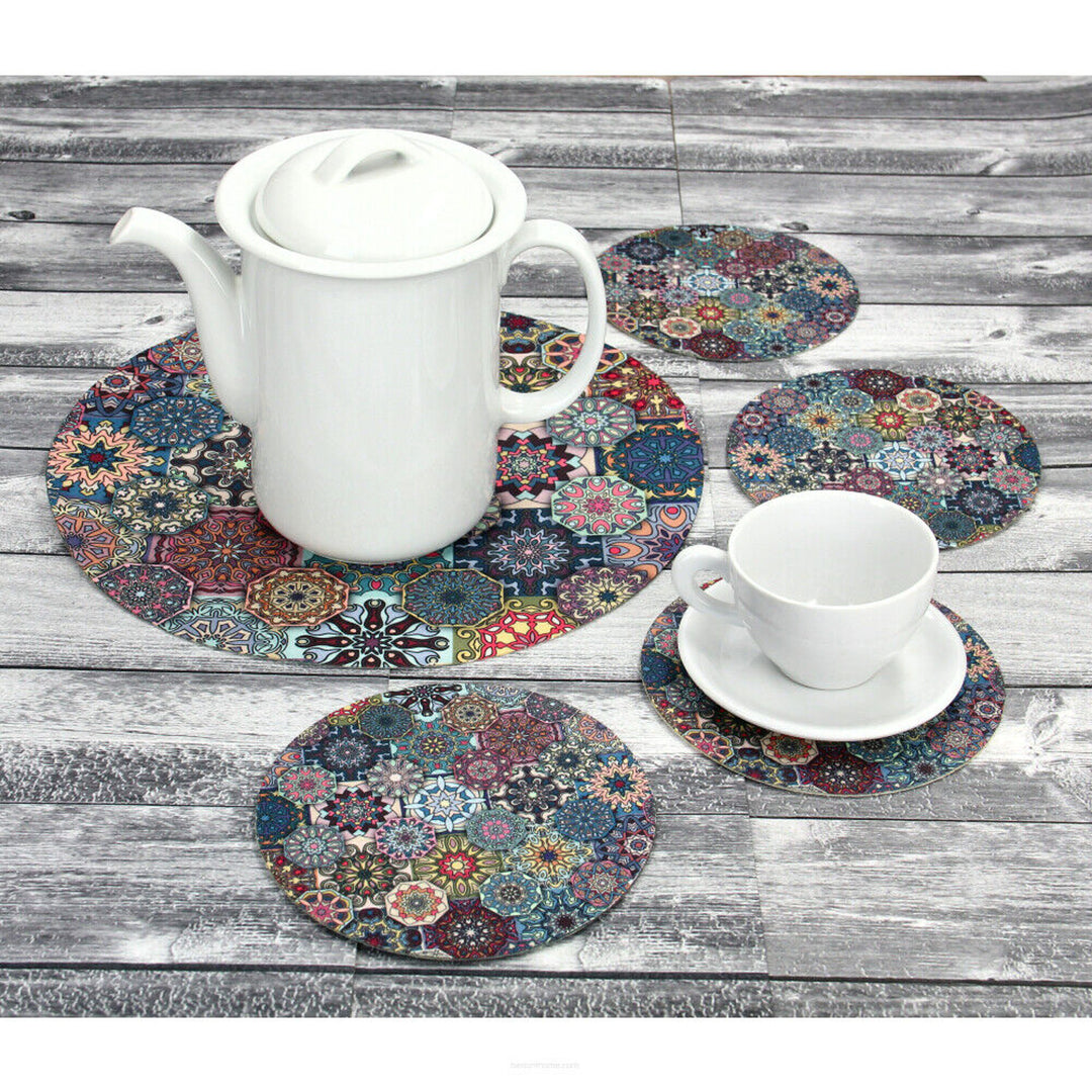 Set de tapis de table en feutre rond 1 + 4 - VALENCIA