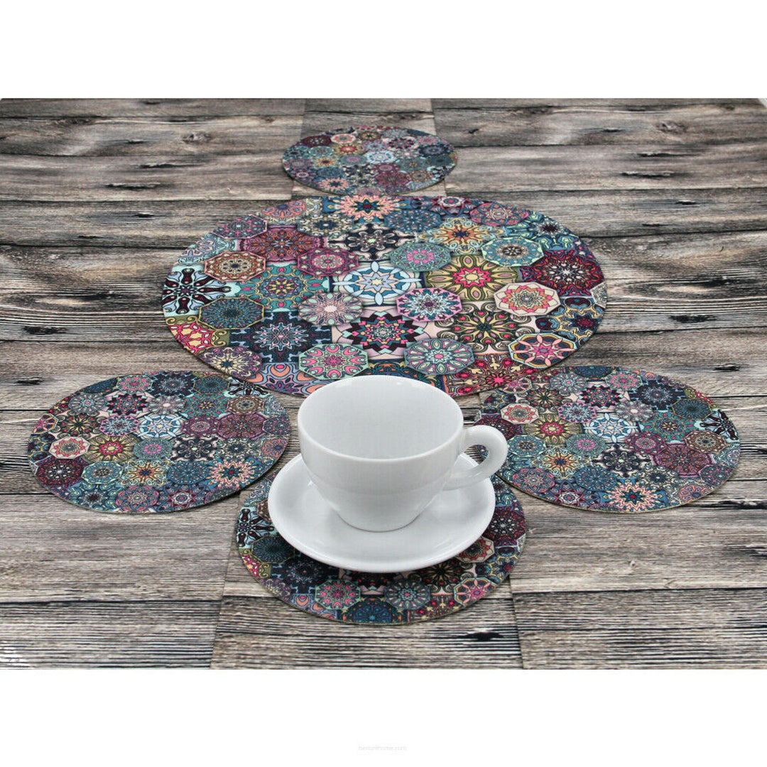 Set de tapis de table en feutre rond 1 + 4 - VALENCIA