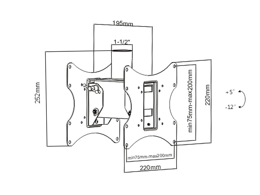 Support plafond pour deux téléviseurs MC-702 avec MC-706 et MC-707