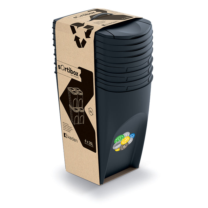Ensemble de poubelles de recyclage Keden Sortibox 4x35L noir