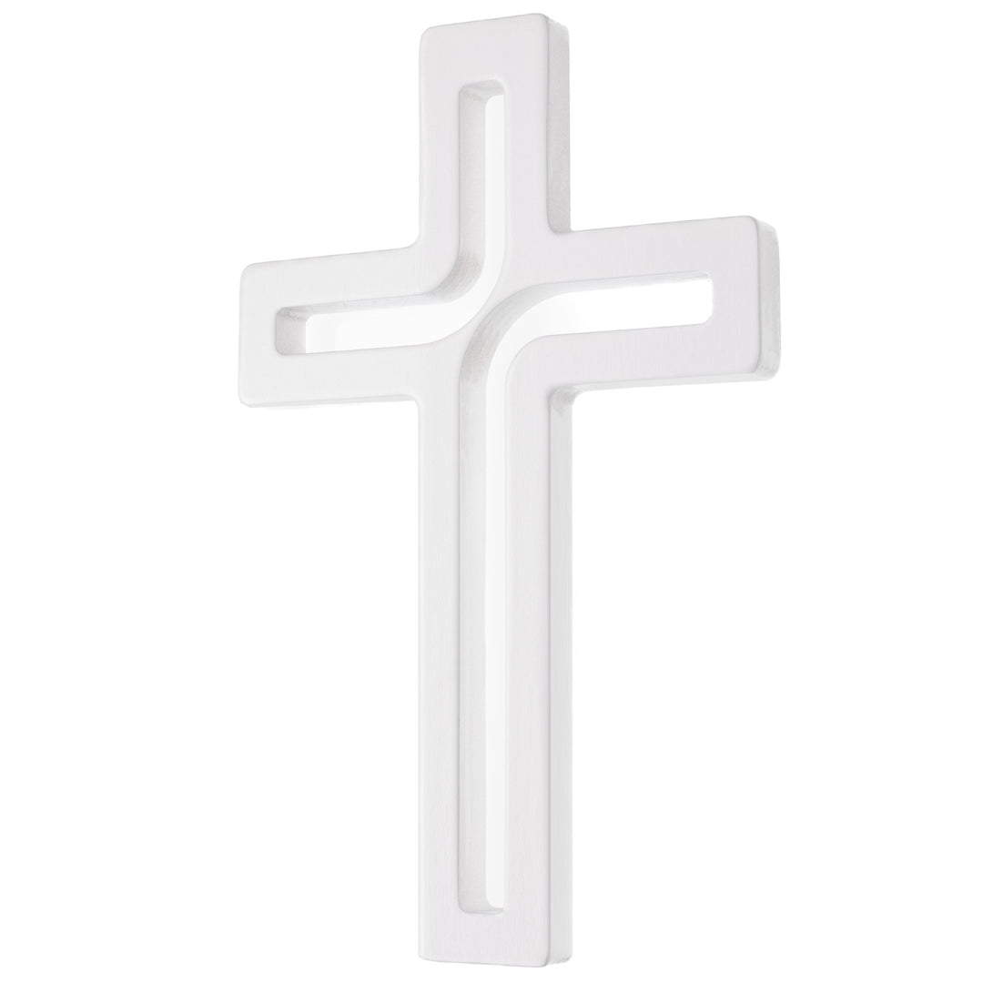 Croix suspendue en bois blanc moderne 25x16x1,6 cm