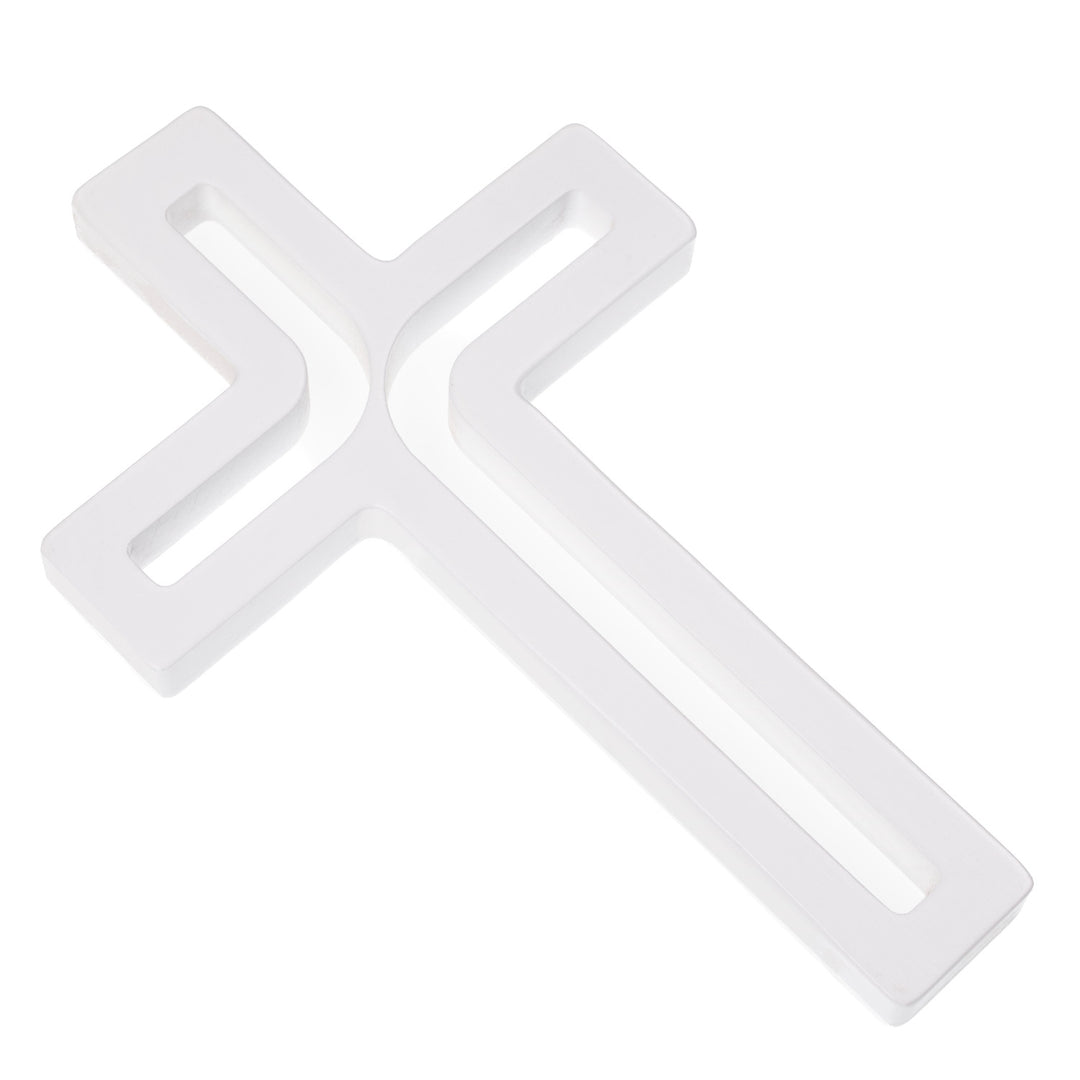 Croix suspendue en bois blanc moderne 25x16x1,6 cm